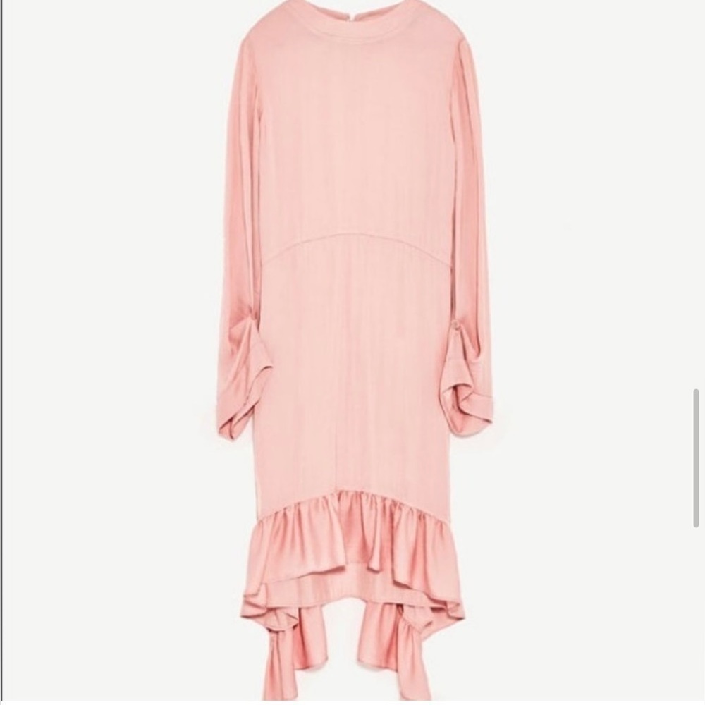 Zara woman’s sz Large Frilled Pink Midi Dress Ruffled Hem Boho NWT - Picture 12 of 15